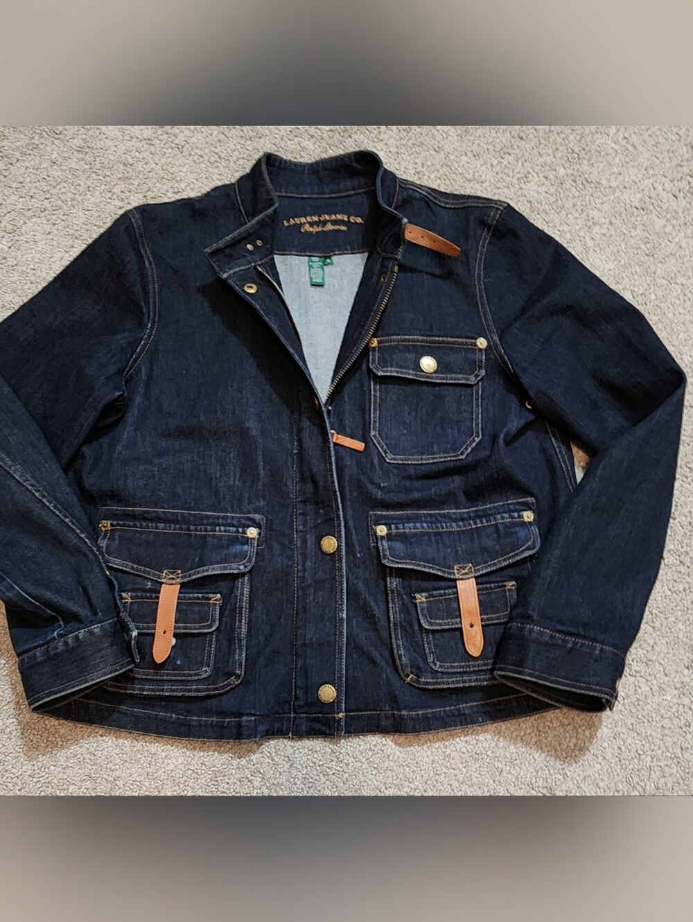Polo by Ralph Lauren Dark Blue Denim Field Jacket with Leather Trim